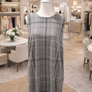 J.Jill Gray Windowpane Plaid Sleeveless Knit Dress XL Pockets NWOT